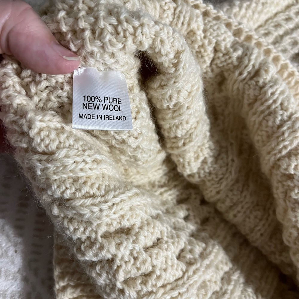 Una O'Reilly Aran Sweater Size XL Cream  Wool Ireland Chunky Knit Pullover - Picture 9 of 11